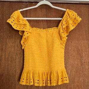 House of Harlow 1960 Yellow Eyelet Ruffle Off-Shoulder Top